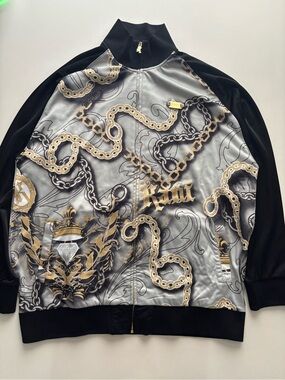 Vintage Karl kani gold, silver, and diamond all over print track suit top